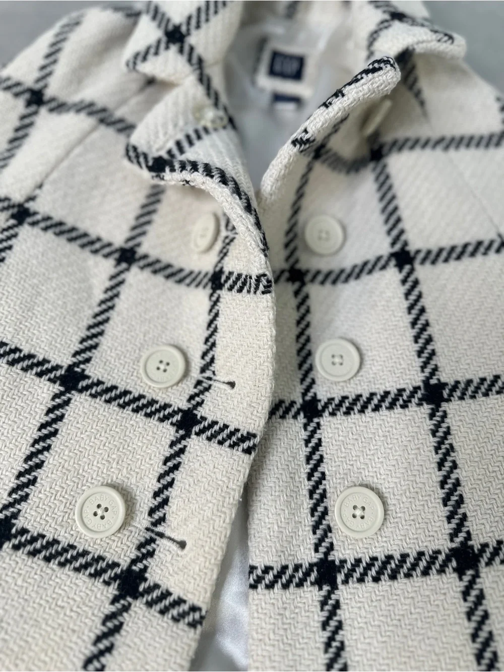 Baby Gap - Chic Windowpane Plaid Cape Coat - White & Black